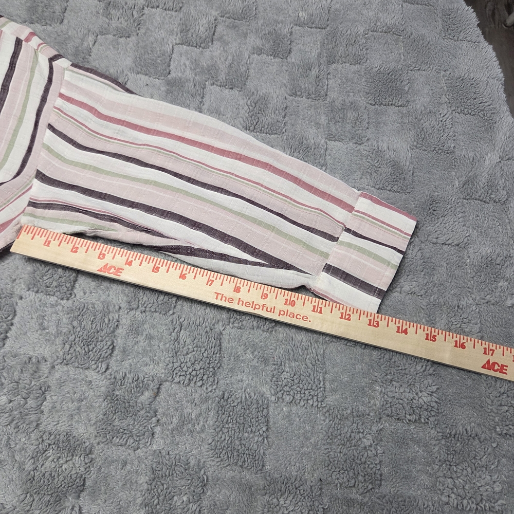 LOFT Womans Striped V-Neck Blouse in Pink, Green & Cream Size Large - Picture 5 of 8